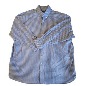 Oak Hill Button Down Shirt Mens 19 36/37 T Blue Plaid Supima Cotton Non-Iron